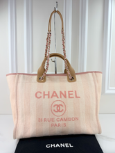 CHANEL STRIPED FIBER LARGE DEAUVILLE TOTE PINK