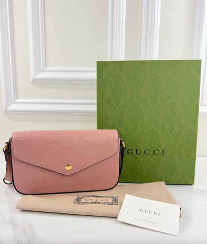 GUCCI GG POCHETTE DEBOSSED CROSSBODY DUSTY ROSE (BRAND NEW)