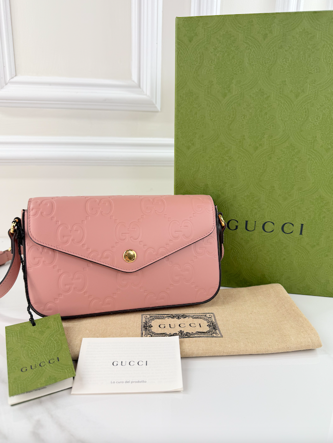 GUCCI GG POCHETTE DEBOSSED CROSSBODY DUSTY ROSE (BRAND NEW)