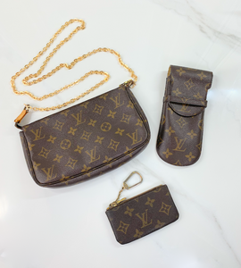 *COMBO DEAL* LOUIS VUITTON POCHETTE ACCESSORIES CHAIN CROSSBODY + KEY POUCH+ SUNGLASSES CASE