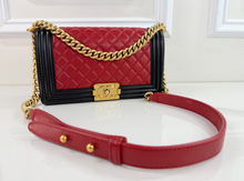 CHANEL QUILTED MEDIUM BOY FLAP LAMBSKIN (BICOLOR BLACK & RED)