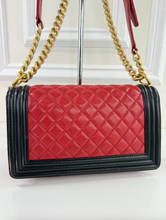 CHANEL QUILTED MEDIUM BOY FLAP LAMBSKIN (BICOLOR BLACK & RED)