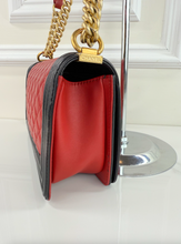 CHANEL QUILTED MEDIUM BOY FLAP LAMBSKIN (BICOLOR BLACK & RED)
