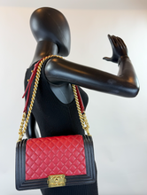 CHANEL QUILTED MEDIUM BOY FLAP LAMBSKIN (BICOLOR BLACK & RED)