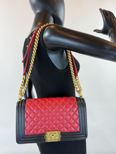CHANEL QUILTED MEDIUM BOY FLAP LAMBSKIN (BICOLOR BLACK & RED)