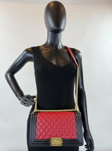 CHANEL QUILTED MEDIUM BOY FLAP LAMBSKIN (BICOLOR BLACK & RED)