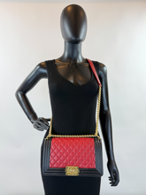 CHANEL QUILTED MEDIUM BOY FLAP LAMBSKIN (BICOLOR BLACK & RED)