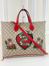 GUCCI CONVERTIBLE SOFT LARGE TOTE EMBROIDERED SNAKE GG CANVAS LIMITED EDITION