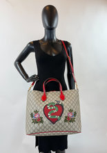 GUCCI CONVERTIBLE SOFT LARGE TOTE EMBROIDERED SNAKE GG CANVAS LIMITED EDITION