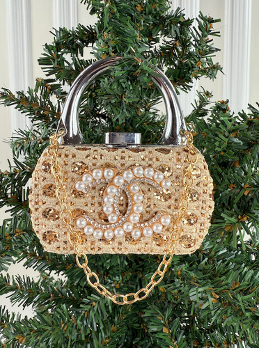 CC PURSE ORNAMENT + EARRINGS (GOLD)