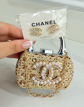 CC PURSE ORNAMENT + EARRINGS (GOLD)