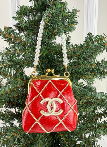CC CLASP PURSE ORNAMENT XL + EARRINGS (RED)