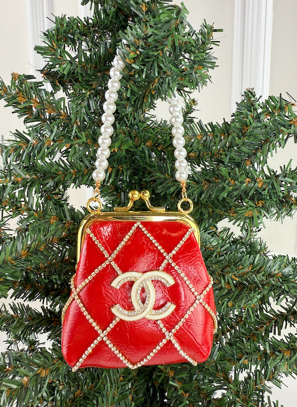 CC CLASP PURSE ORNAMENT XL + EARRINGS (RED)