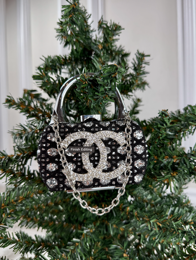 CC PURSE ORNAMENT + EARRINGS (BLACK)