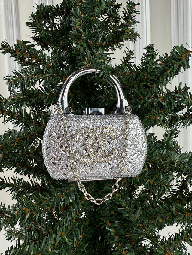 CC PURSE ORNAMENT + EARRINGS (SILVER)