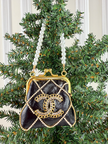 CC CLASP PURSE ORNAMENT XL + EARRINGS (BLACK)
