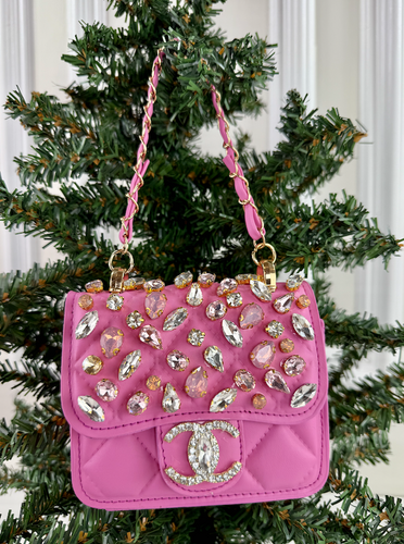 CC FLAP PURSE ORNAMENT XL + EARRINGS (PINK)