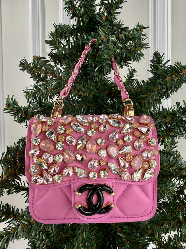 CC FLAP PURSE ORNAMENT XL + EARRINGS (PINK)
