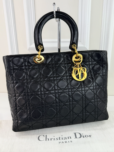 DIOR CANNAGE LARGE LADY DIOR BLACK LAMBSKIN