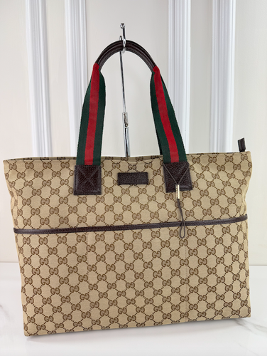 GUCCI DIAPER WEB STRAP TOTE GG CANVAS LARGE