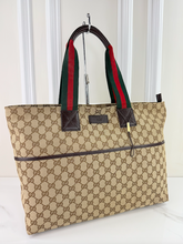 GUCCI DIAPER WEB STRAP TOTE GG CANVAS LARGE