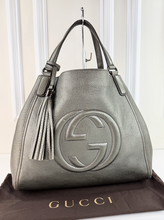 GUCCI SOHO TOTE METALLIC GUN METAL MEDIUM
