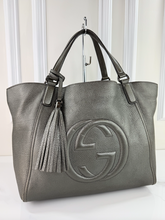 GUCCI SOHO TOTE METALLIC GUN METAL MEDIUM
