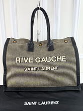 YSL RIVE GAUCHE EMBROIDERED TOTE BLACK/BEIGE