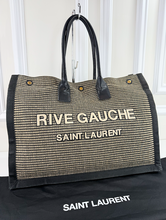 YSL RIVE GAUCHE EMBROIDERED TOTE BLACK/BEIGE