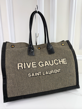 YSL RIVE GAUCHE EMBROIDERED TOTE BLACK/BEIGE