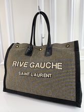 YSL RIVE GAUCHE EMBROIDERED TOTE BLACK/BEIGE