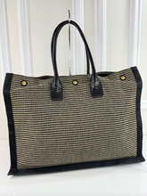 YSL RIVE GAUCHE EMBROIDERED TOTE BLACK/BEIGE