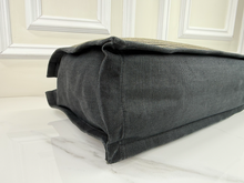 YSL RIVE GAUCHE EMBROIDERED TOTE BLACK/BEIGE