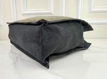 YSL RIVE GAUCHE EMBROIDERED TOTE BLACK/BEIGE