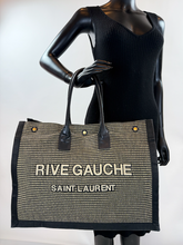YSL RIVE GAUCHE EMBROIDERED TOTE BLACK/BEIGE