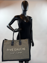 YSL RIVE GAUCHE EMBROIDERED TOTE BLACK/BEIGE