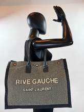 YSL RIVE GAUCHE EMBROIDERED TOTE BLACK/BEIGE