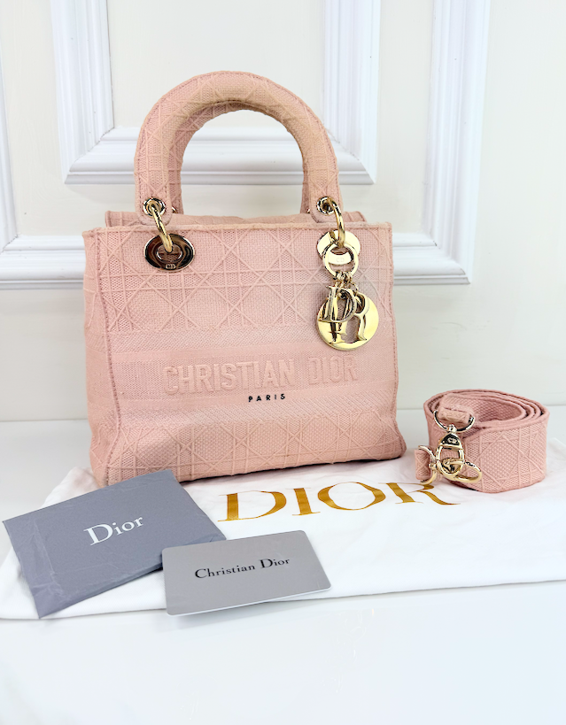 DIOR LADY CANNAGE D-LITE PINK EMBROIDERED BAG