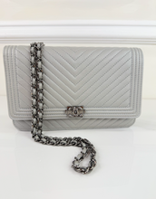 CHANEL WOC BOY V STITCH LAMBSKIN METALLIC GREY WITH GUNMETAL HARDWARE