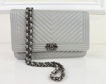 CHANEL WOC BOY V STITCH LAMBSKIN METALLIC GREY WITH GUNMETAL HARDWARE