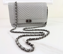 CHANEL WOC BOY V STITCH LAMBSKIN METALLIC GREY WITH GUNMETAL HARDWARE