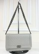 CHANEL WOC BOY V STITCH LAMBSKIN METALLIC GREY WITH GUNMETAL HARDWARE