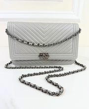 CHANEL WOC BOY V STITCH LAMBSKIN METALLIC GREY WITH GUNMETAL HARDWARE