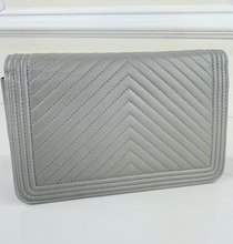 CHANEL WOC BOY V STITCH LAMBSKIN METALLIC GREY WITH GUNMETAL HARDWARE