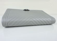 CHANEL WOC BOY V STITCH LAMBSKIN METALLIC GREY WITH GUNMETAL HARDWARE