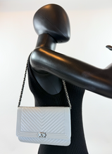 CHANEL WOC BOY V STITCH LAMBSKIN METALLIC GREY WITH GUNMETAL HARDWARE