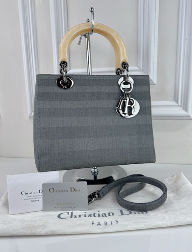 DIOR LADY DIOR STRIPED CANVAS HANDBAG MEDIUM