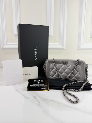 CHANEL BOY DOUBLE ZIP WOC - CAVIAR METALLIC SILVER