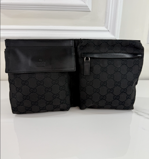 GUCCI BELT BAG GG WEB DOUBLE POCKET IN ALL BLACK