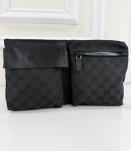 GUCCI BELT BAG GG WEB DOUBLE POCKET IN ALL BLACK